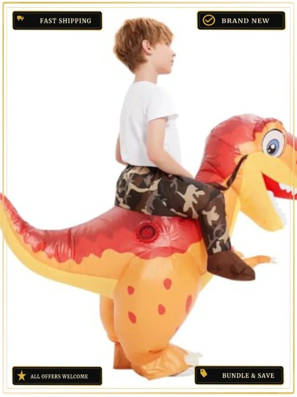 Inflatable Dinosaur Costume Kids Blow Up T-Rex Fancy Dress Halloween